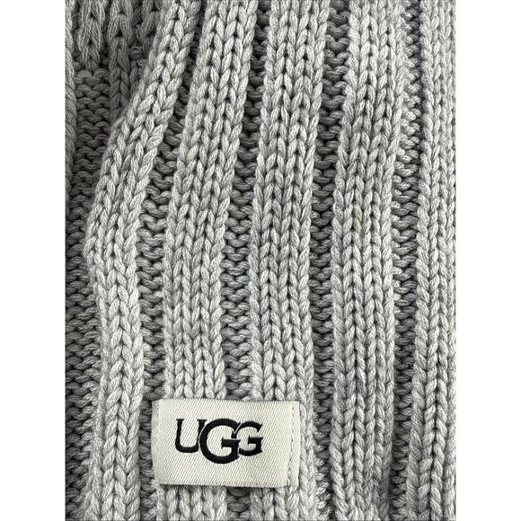 UGG Chunky Knit Textured Cardigan Wool Blend Scarf Grey - Picture 4 of 7